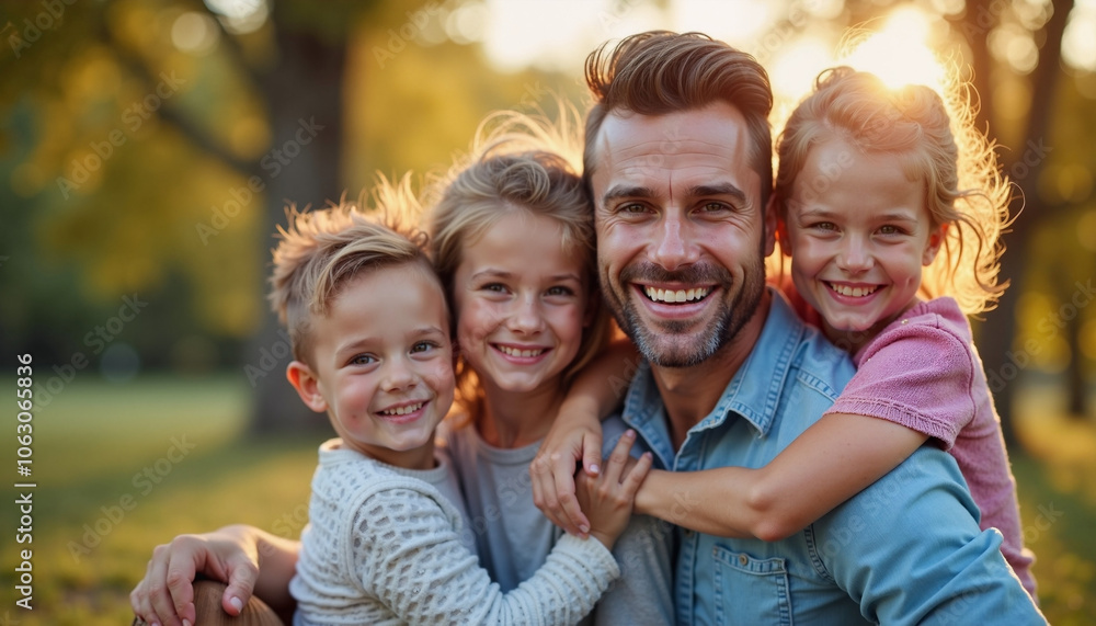 Celebrating Father's Day with joyful moments in a sunlit park surrounded by laughter and love Celebrating Father's Day with joyful moments in a sunlit park surrounded by laughter and love