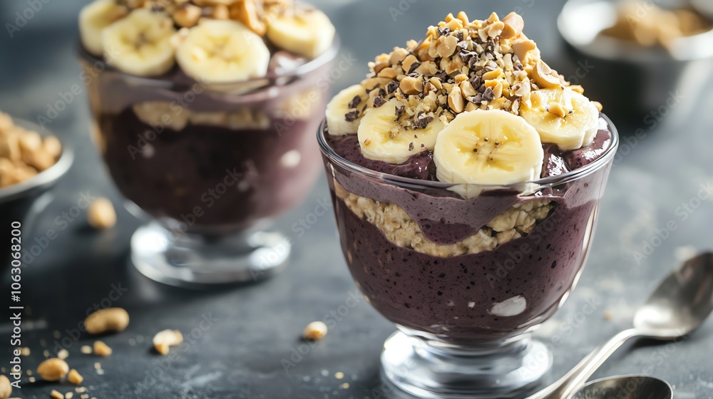 Açaà bowl topped with fresh fruit, nuts, and chia seeds, a delicious and healthy breakfast option. Açaà bowl topped with fresh fruit, nuts, and chia seeds, a delicious and healthy breakfast option.