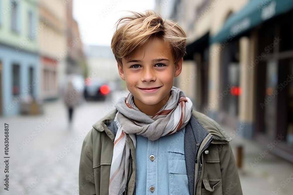Portrait of a cute little boy with blond hair in a city street Portrait of a cute little boy with blond hair in a city street