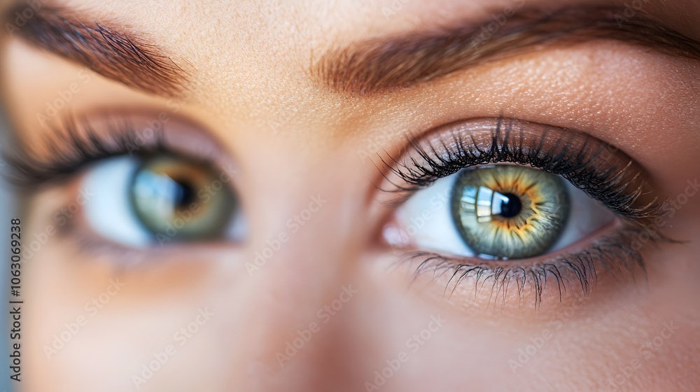Close-up of a woman's eye with green and yellow iris Close-up of a woman's eye with green and yellow iris