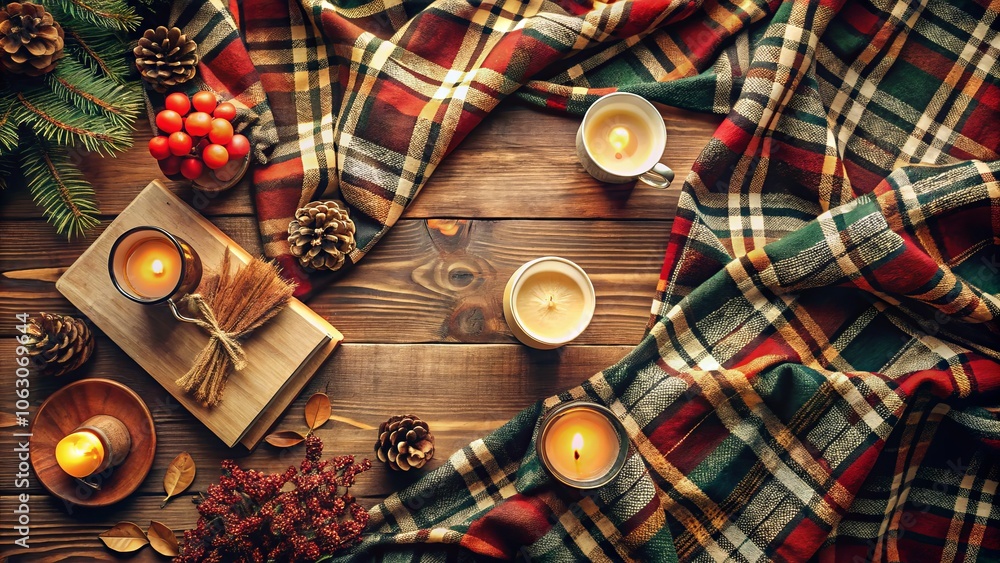 Cozy Warm Plaid Flat Lay with Copy Space for Stylish Product Photography, Ideal for Home Decor, Fashion, and Seasonal Promotions, Showcasing Textiles and Accessories Cozy Warm Plaid Flat Lay with Copy Space for Stylish Product Photography, Ideal for Home Decor, Fashion, and Seasonal Promotions, Showcasing Textiles and Accessories