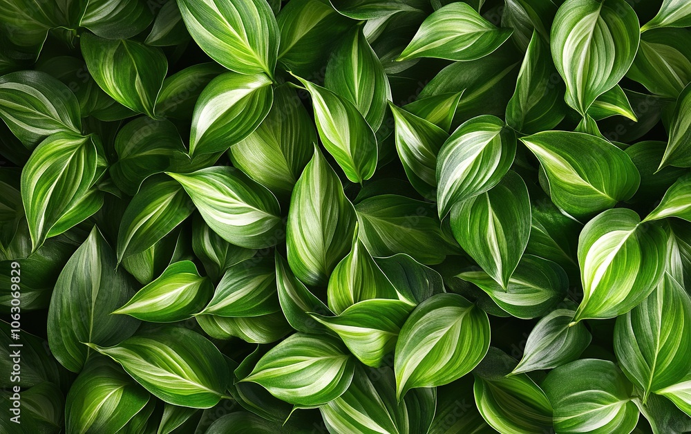 Lush green foliage with white stripes creates a vibrant natural background. Lush green foliage with white stripes creates a vibrant natural background.