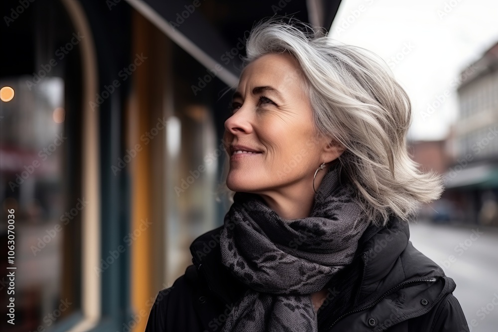 Portrait of a happy senior woman on a city street in winter Portrait of a happy senior woman on a city street in winter