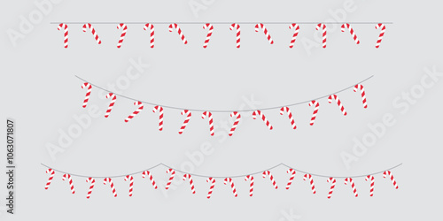 Christmas candy cane party bunting seamless border. Flat design illustration.	