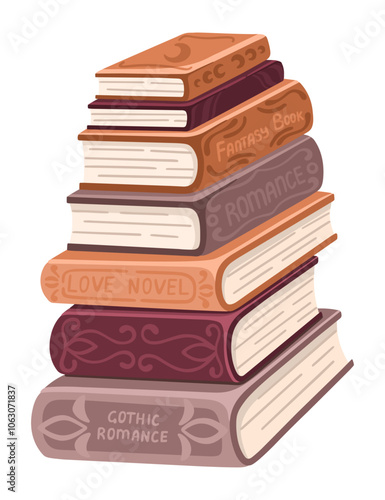 Stack of books to read in flat design style. Literature for reading and education.