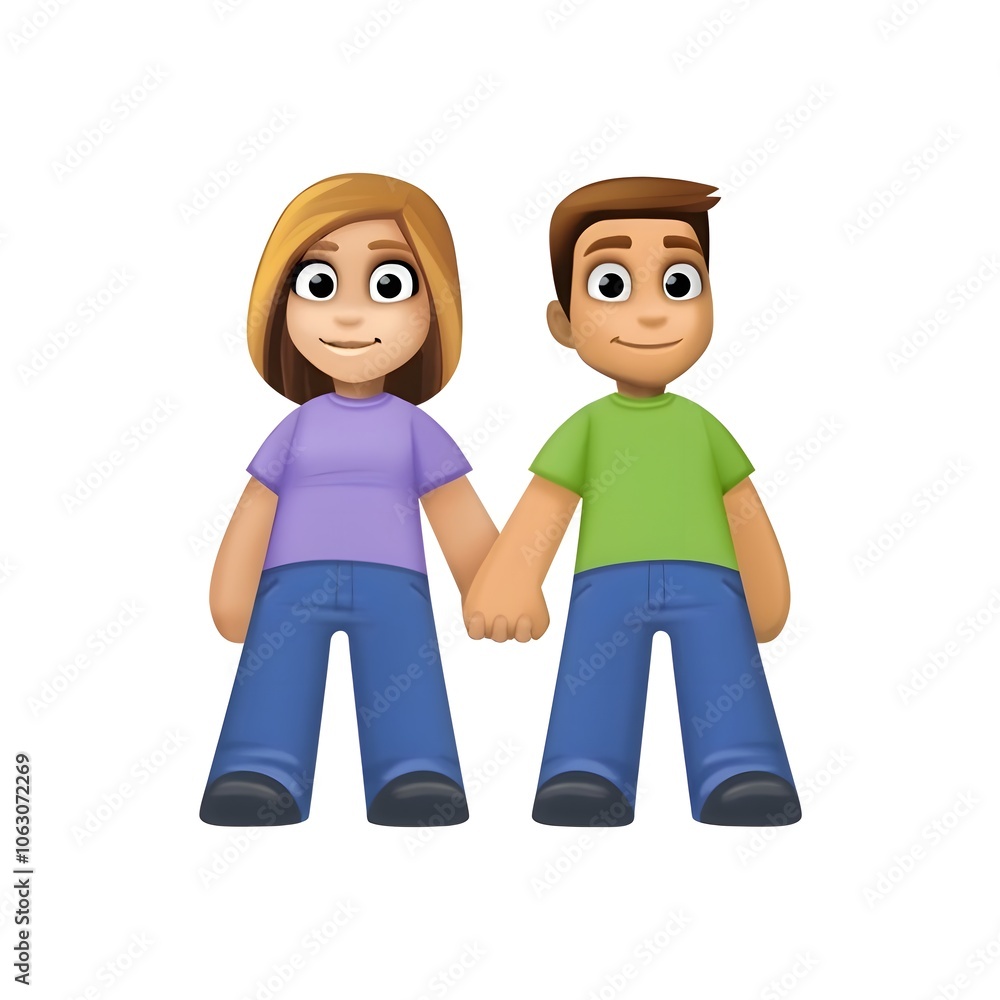 Fototapeta premium Man and Woman Holding Hands Emoji 