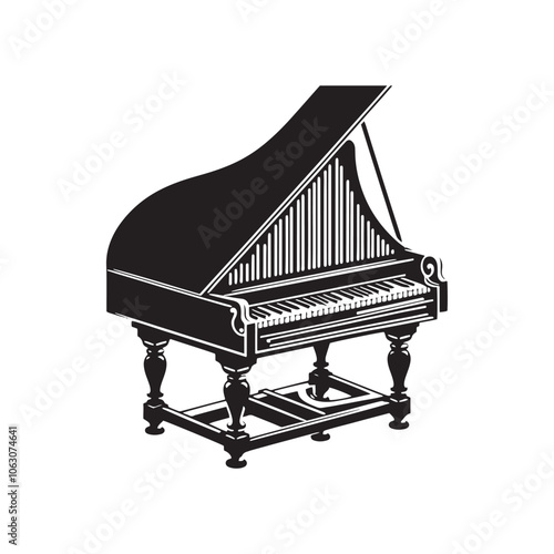 Harpsichord  Vector - Harpsichord illustration - Minimalist Harpsichord Silhouette.