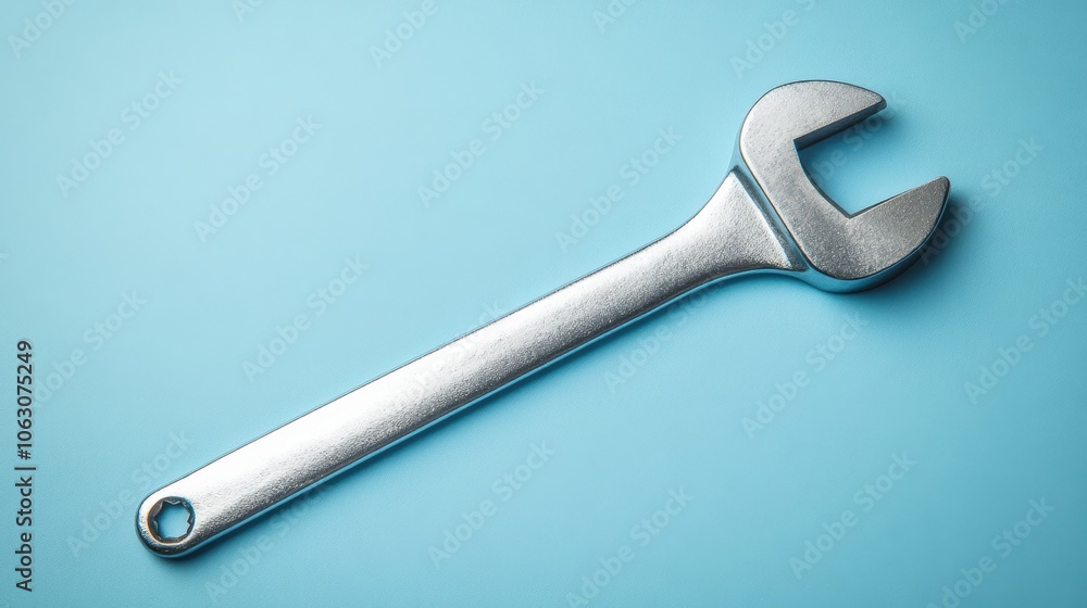 Single wrench lying on a solid blue background with copy space Single wrench lying on a solid blue background with copy space