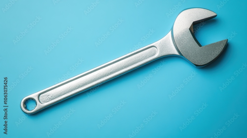 Single wrench lying on a solid blue background with copy space Single wrench lying on a solid blue background with copy space