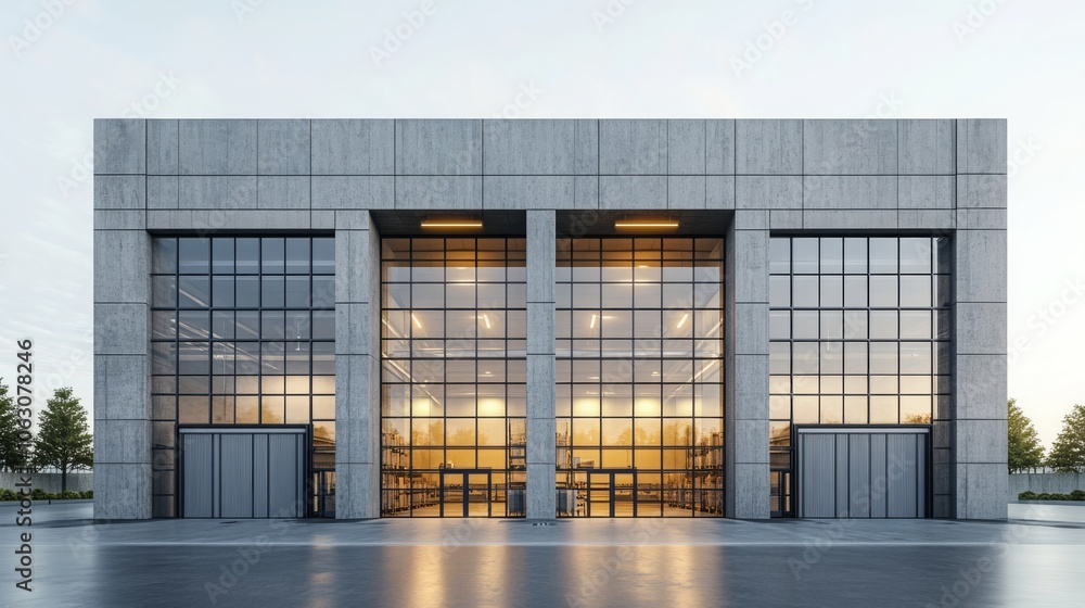 Modern Industrial Warehouse Building Render Modern Industrial Warehouse Building Render