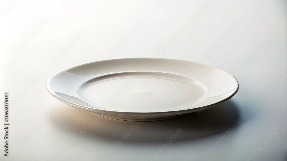 Elegant Low Light Photography of an Isolated Empty Plate on a White Background, Perfect for Culinary and Minimalist Designs, Showcasing Texture and Shadows in a Subtle Atmosphere Elegant Low Light Photography of an Isolated Empty Plate on a White Background, Perfect for Culinary and Minimalist Designs, Showcasing Texture and Shadows in a Subtle Atmosphere