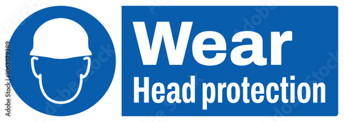 ISO mandatory safety signs text variation_wear head protection_landscape size 1/2 a4,a3,a2,a1	
