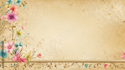 background that evokes regency romance - colourful pastel flowers on a paper background
