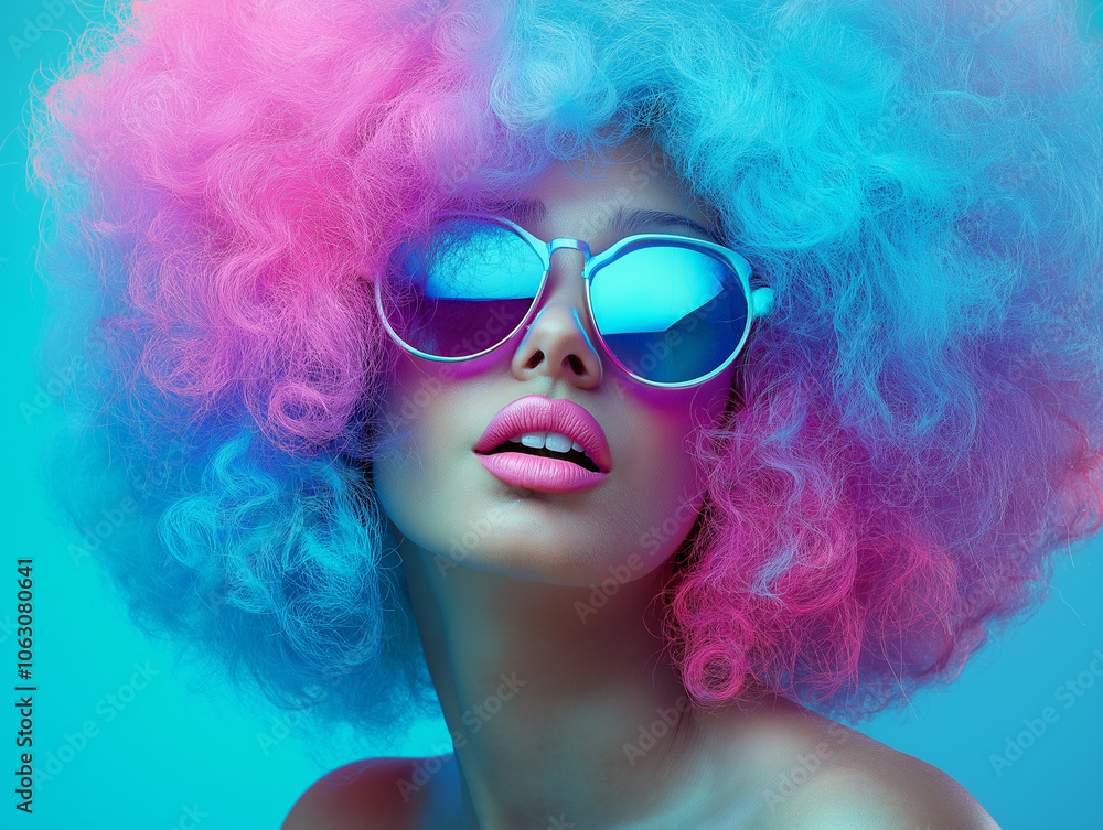 Vibrant Woman with Pink and Blue Hair in Sunglasses Vibrant Woman with Pink and Blue Hair in Sunglasses