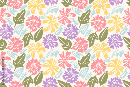 Wallpaper Mural Flower seamless pattern design with beautiful flower and leaves. Flower art. floral and leaf pattern design for fabric, cotton, wallpaper, satin, gift wrap, carpet, background. Torontodigital.ca