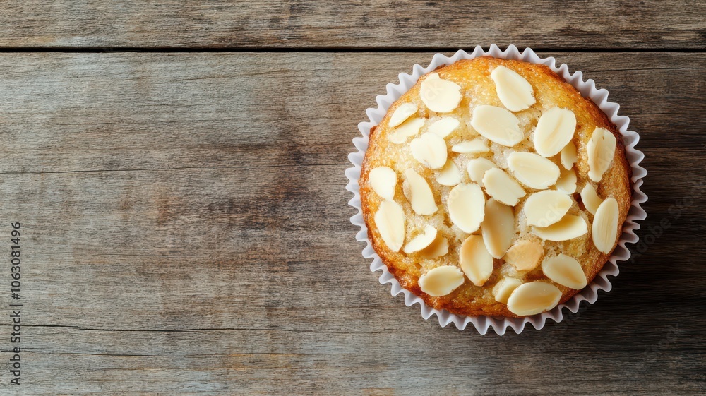 Delicious muffin topped with crunchy almonds, perfect for breakfast or a sweet snack. Delicious muffin topped with crunchy almonds, perfect for breakfast or a sweet snack.