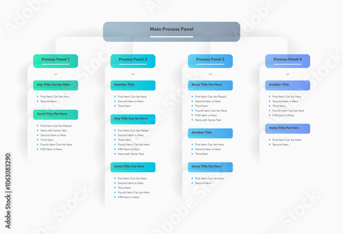 Modern infographic for project or organization structure. Simple diagram with four colourful options for data visualization.