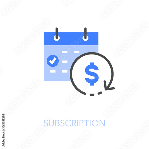Simple visualised subscription icon symbol with a calendar and a processing arrow with a dollar symbol.