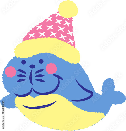 Walrus wearing party hat nursery cartoon cute pastel color style photo