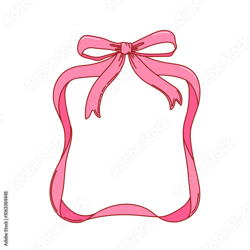 Pink vintage bows frame. Retro vector illustration for greeting cards, party, invitations in coquette style.