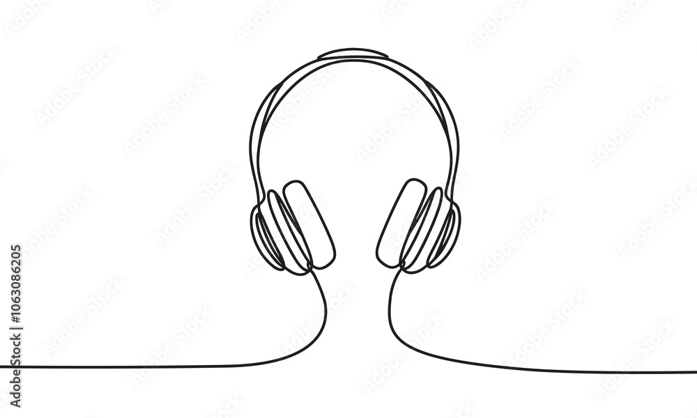 Headphones in continuous line drawing style. black line sketch, linear design isolated on white background. Hand drawn vector illustration. Headphones in continuous line drawing style. black line sketch, linear design isolated on white background. Hand drawn vector illustration.
