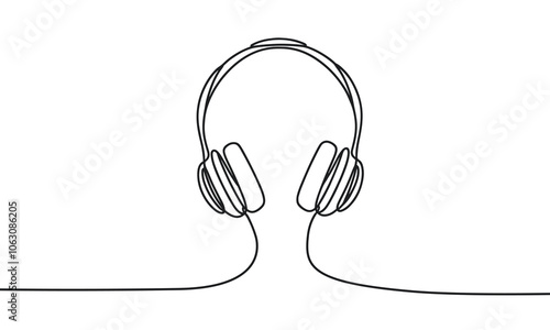 Headphones in continuous line drawing style. black line sketch, linear design isolated on white background. Hand drawn vector illustration.