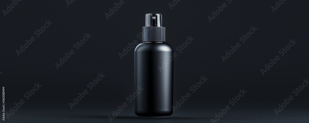 Black spray bottle with mist nozzle on black background. Black spray bottle with mist nozzle on black background.