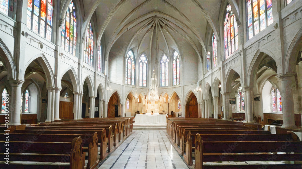 Fototapeta premium Gothic grand church or cathedral interior