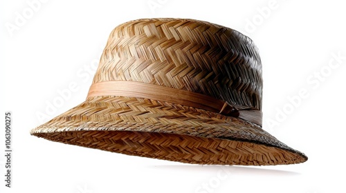 Classic straw farm hat isolated on white, ideal for rural lifestyle and garden themes photo