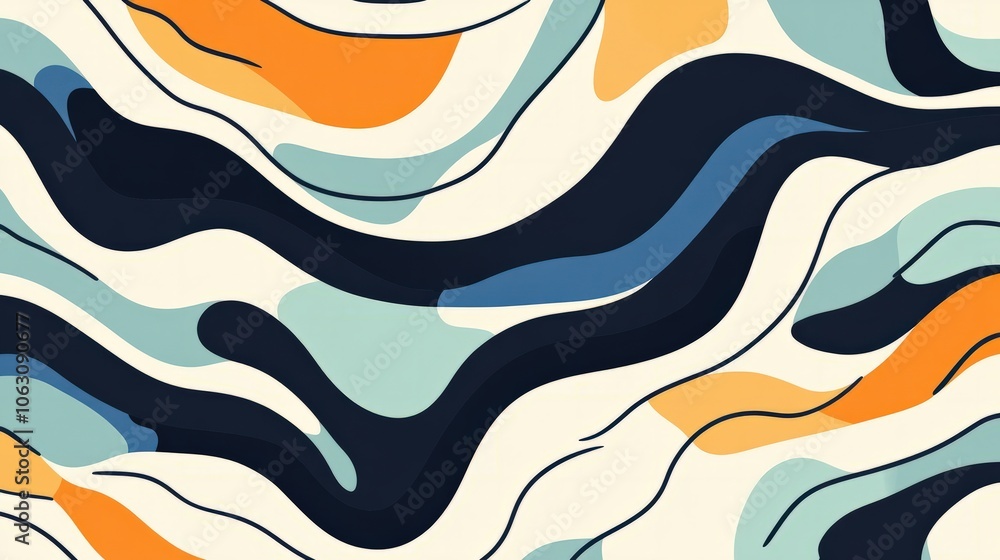 A minimalist seamless pattern with abstract waves and curves, where negative space creates flowing A minimalist seamless pattern with abstract waves and curves, where negative space creates flowing