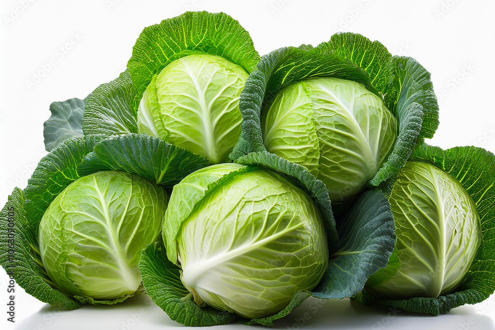 fresh green cabbage and leaves on white background fresh green cabbage and leaves on white background