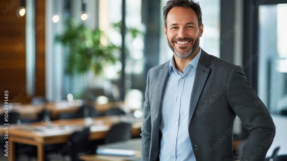 Fototapeta premium A poised business executive standing in front of a team meeting,