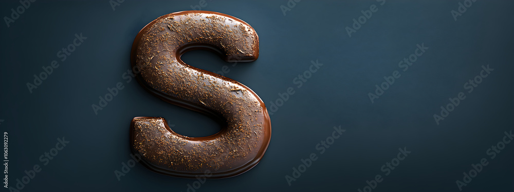Obraz premium Traditional dutch chocolate latter S for Sinterklaas day on dark background. Kids treats. Celebration concept for children party in Saint Nicolas day five december. Copy space, top view.