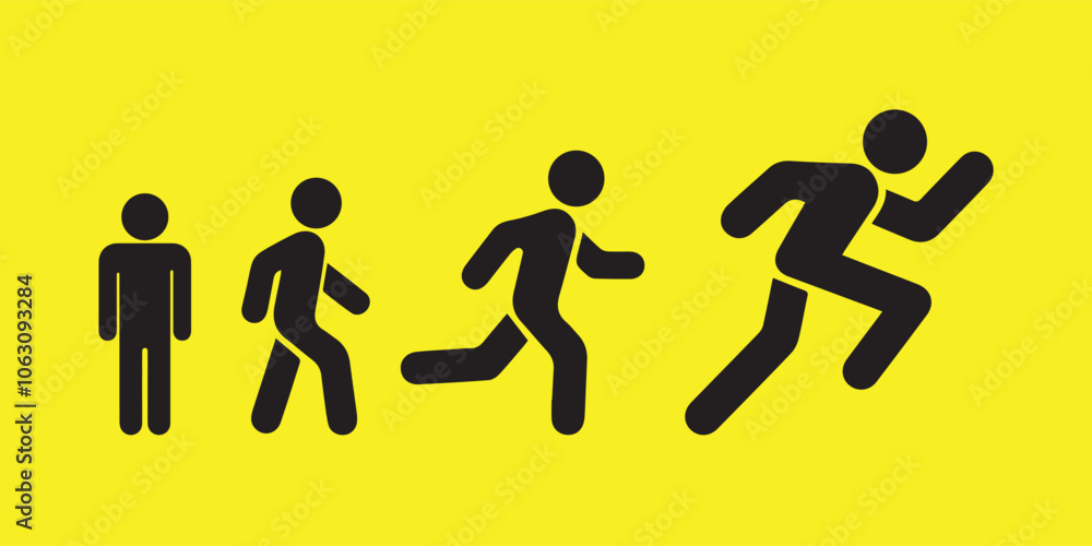 Man stands walk and run icon set. People symbol. Person standing walking and running illustration. Run walk stand. Vector illustration Man stands walk and run icon set. People symbol. Person standing walking and running illustration. Run walk stand. Vector illustration