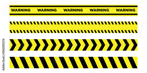 Construction border. Warning caution sign. Black and yellow line. Seamless barrier. Included brushes