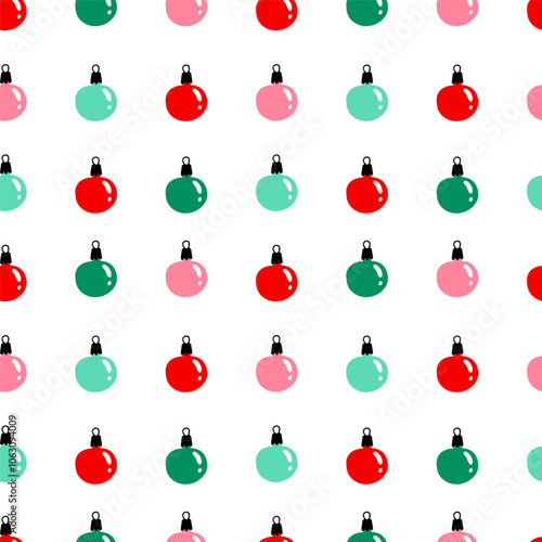 Christmas seamless pattern with xmas balls. Hand Drawn texture for winter holidays. Can be used for textile, postcard, wrapping paper, poster. Vector illustration