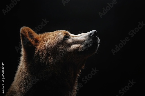 Close-up of a brown bear (Ursus arctos) head isolated on black background