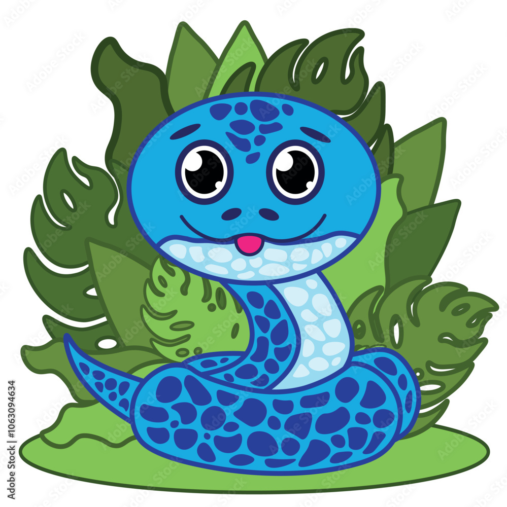 Fototapeta premium Cute snake. Cartoon flat vector illustration. Children's illustration.