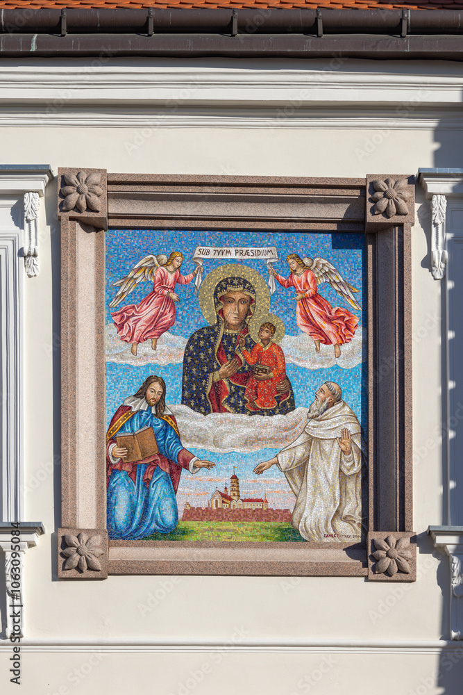 Our Lady of Jasna Gora, decorative mosaic on facade Royal Rooms, Jasna Gora Monastery, Czestochowa, Poland