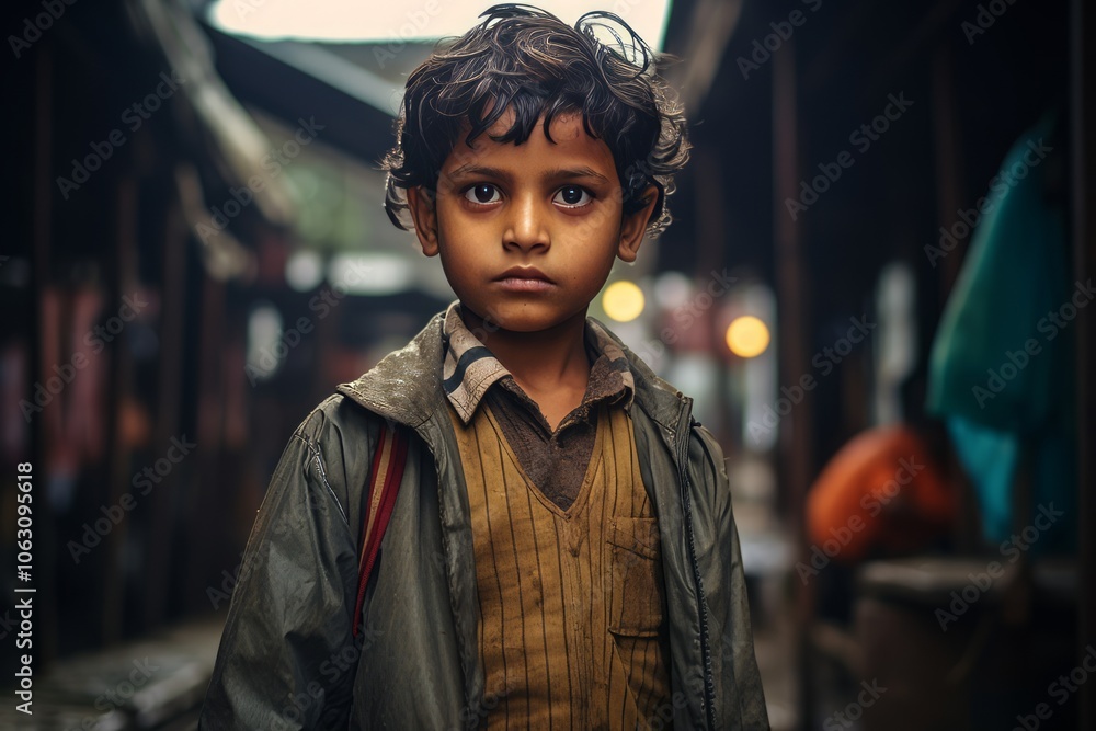 Portrait of an indian little boy in the streets of the city Portrait of an indian little boy in the streets of the city
