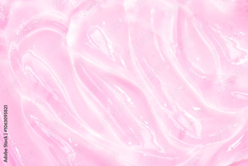 Cosmetic gel, serum transparent sample. Liquid cream with bubble texture. Gel texture of a cosmetic product. Clear liquid lotion for skin care.