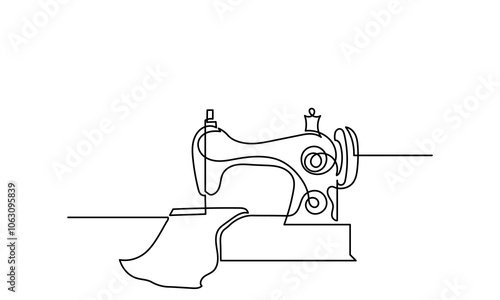 CONTINUOUS LINE DRAWING OF manual sewing machine. LINE ART Manual Sewing Machine isolated on a white background. Old model Sewing machine outline vector icon. Symbol, logo illustration. Vector graphic