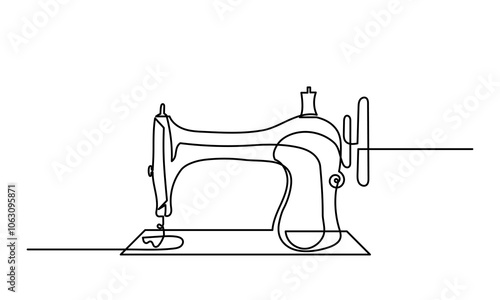 CONTINUOUS LINE DRAWING OF manual sewing machine. LINE ART Manual Sewing Machine isolated on a white background. Old model Sewing machine outline vector icon. Symbol, logo illustration. Vector graphic