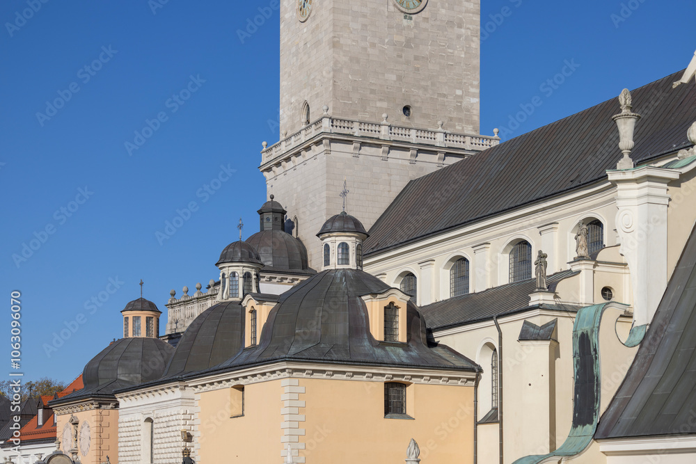 Tower of Jasna Gora Basilica (Light Mountain) and chapels, famous pilgrimage center, Czestochowa, Poland