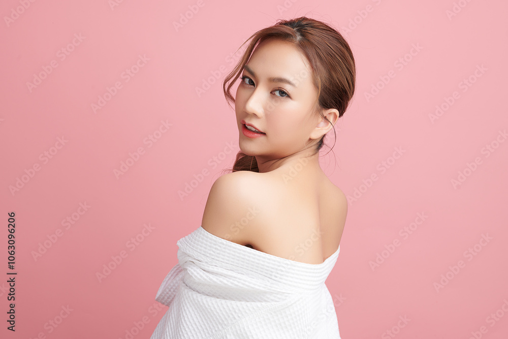 Beautiful young asian woman with clean fresh skin on pink background, Face care, Facial treatment, Cosmetology, beauty and spa, Asian women portrait. Beautiful young asian woman with clean fresh skin on pink background, Face care, Facial treatment, Cosmetology, beauty and spa, Asian women portrait.
