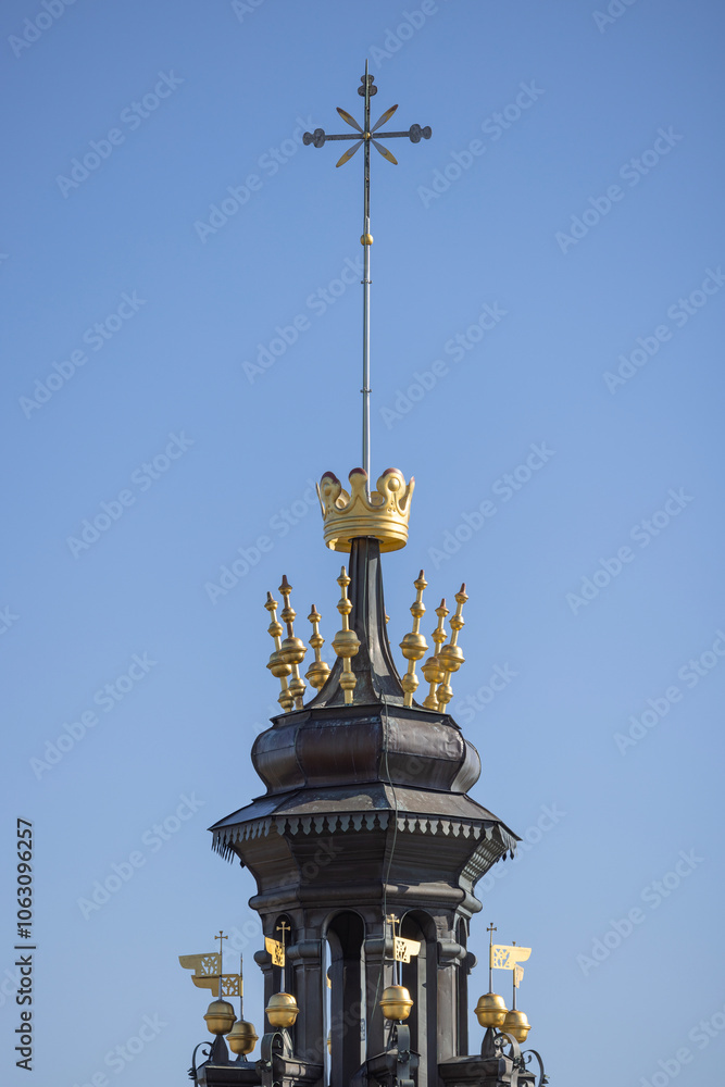 Small tower ridge turret of Jasna Gora Basilica (Light Mountain), famous pilgrimage center, Czestochowa, Poland