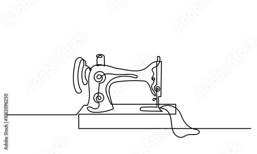 CONTINUOUS LINE DRAWING OF manual sewing machine. LINE ART Manual Sewing Machine isolated on a white background. Old model Sewing machine outline vector icon. Symbol, logo illustration. Vector graphic