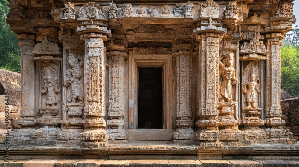 Obraz premium A serene perspective of an ancient temple's entrance