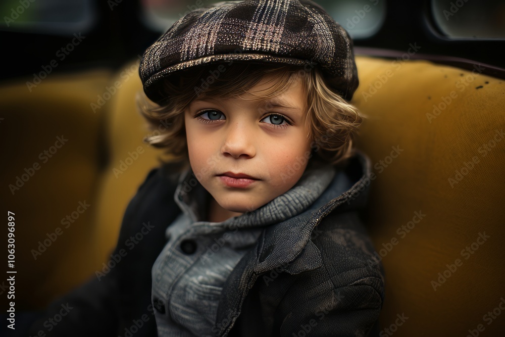 Portrait of a cute little boy in a cap and coat. Portrait of a cute little boy in a cap and coat.