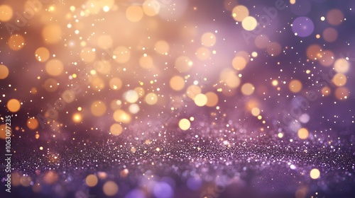 Abstract Purple and Gold Glitter Background with Bokeh Lights